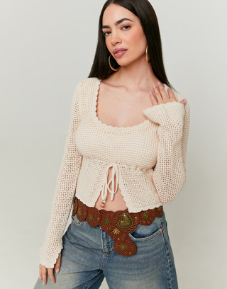 Crop Top Beige in Crochet | TALLY WEiJL