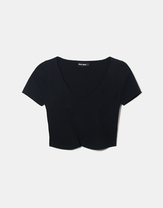 Μαύρο πλεκτό Crop top | TALLY WEiJL