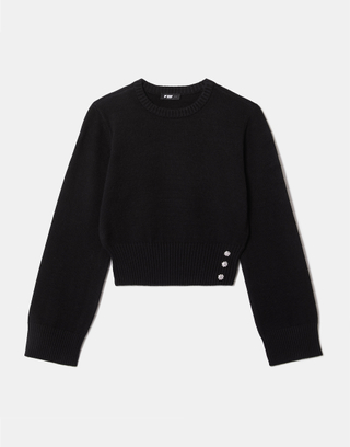 Schwarzer Strickpullover mit Rundhalsausschnitt | TALLY WEiJL