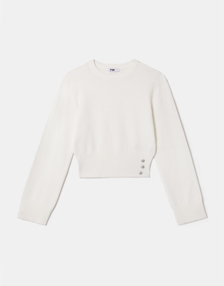 Weißer Strickpullover mit Taillendetail | TALLY WEiJL