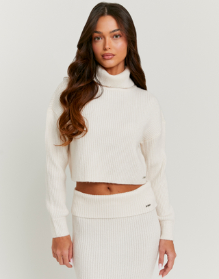 Maglione Bianco a Collo Alto in Maglia | TALLY WEiJL