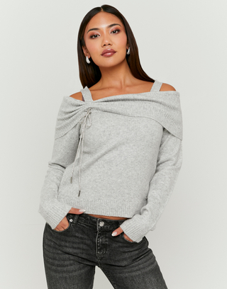 Maglione Grigio Off Shoulder a Maglia | TALLY WEiJL
