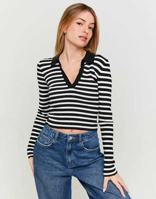 Pull Ajusté Rayé avec Col Polo | TALLY WEiJL