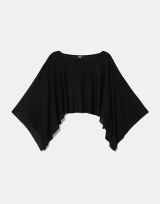 Black Asymmetric Knit Cape | TALLY WEiJL