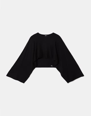 Mantella Nera Ampia in Maglia con Scollo a Barchetta | TALLY WEiJL