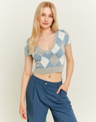 Checkered Cropped Knit Jumper | TALLY WEiJL