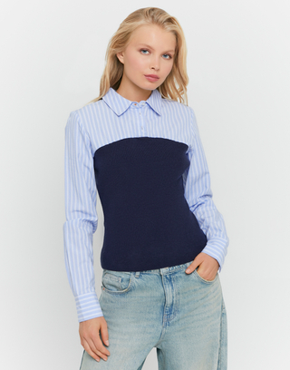 Blue Layered Knit Jumper | TALLY WEiJL