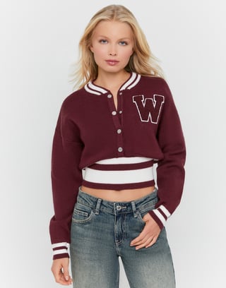 Cardigan Corto in Maglia Bordeaux | TALLY WEiJL