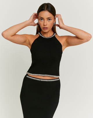 Black Rhinestone Knit Top | TALLY WEiJL