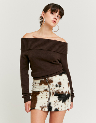 Πουλόβερ Off Shoulder Καφέ | TALLY WEiJL