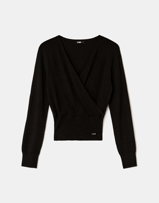 Black Wrap Knit Jumper | TALLY WEiJL