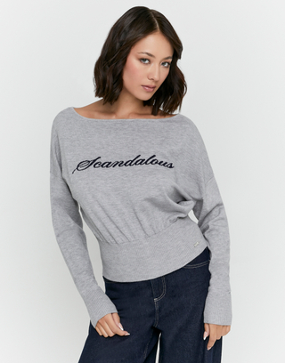 Pullover Grigio in Maglia Ricamato | TALLY WEiJL