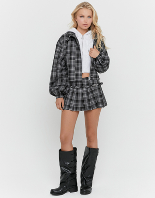 Skort Mini Plissé à Carreaux Gris | TALLY WEiJL