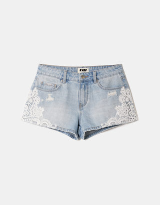 Blue Low Waist Denim Shorts with Lace | TALLY WEiJL