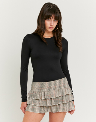 Beiger Karierter Mini-Skort Mit Rüschen | TALLY WEiJL