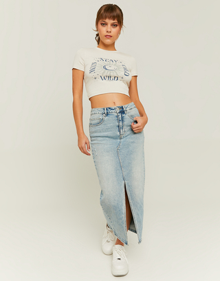 Jupe midi en denim taille haute avec fente | TALLY WEiJL