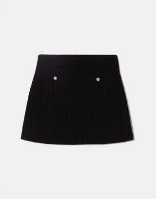 Minigonna Nera in Maglia a Costine Svasata | TALLY WEiJL