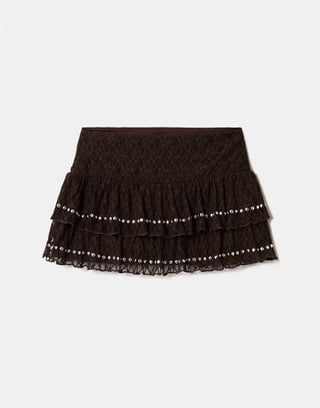 Brauner Spitzen Mini Skort | TALLY WEiJL