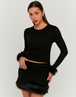 Black Knitted Skirt with Fur Trim | TALLY WEiJL