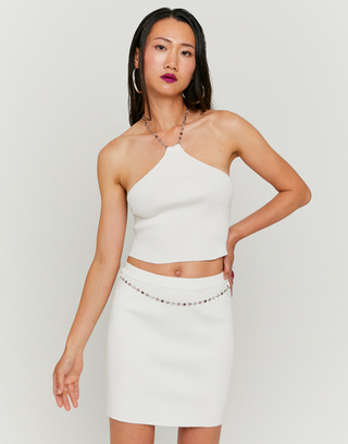 White Knitted skirt with Rhinestones Belt | TALLY WEiJL