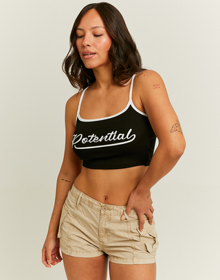 Black Cropped Printed Tank Top | TALLY WEiJL