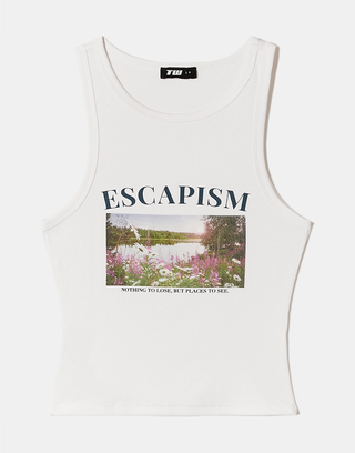 White Cropped Printed Tank Top | TALLY WEiJL