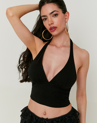 Black Plunging Halter Top | TALLY WEiJL