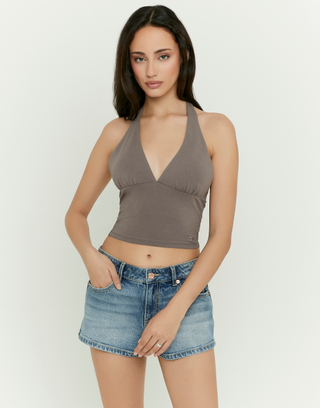 Graues Halter Crop Top | TALLY WEiJL