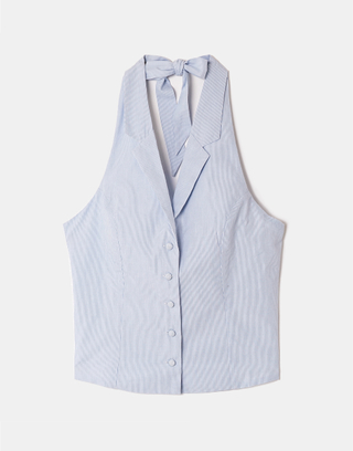 Hellblau Gestreiftes Neckholder-Top | TALLY WEiJL