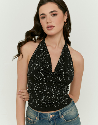 Schwarzes Halter Top mit Strass | TALLY WEiJL