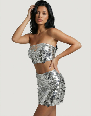 Silberfarbenes Pailletten Bandeau Top | TALLY WEiJL
