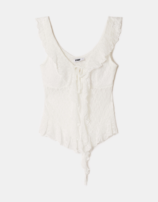 White Lace Top with Ruffles | TALLY WEiJL