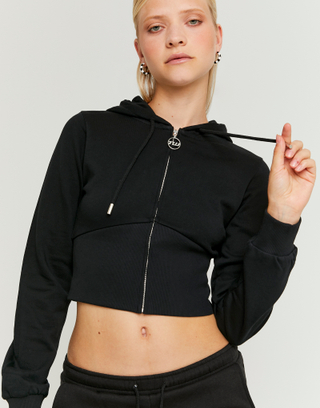 Black Cropped Zip Up Hoodie | TALLY WEiJL