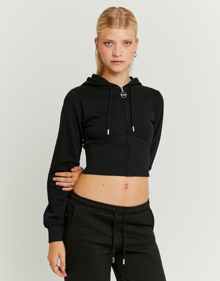 Schwarzer kurzer Zip-Up Hoodie | TALLY WEiJL