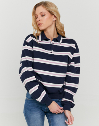 Felpa Blu a Righe con Bottoni | TALLY WEiJL