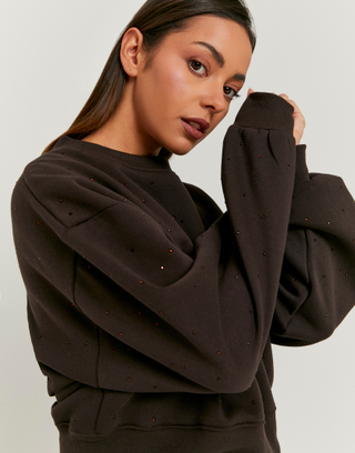 Brown Sweatshirt with Rhinestones | TALLY WEiJL