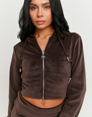 Braune Basic Cropped Zip-Up Hoodie | TALLY WEiJL