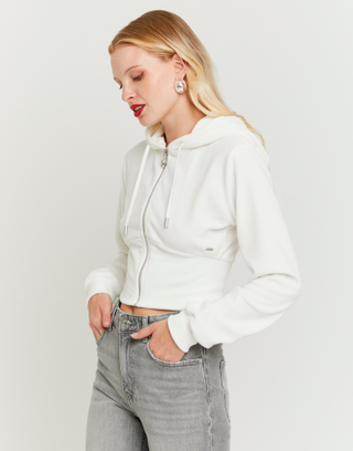 White Basic Cropped Zip-Up Hoodie | TALLY WEiJL