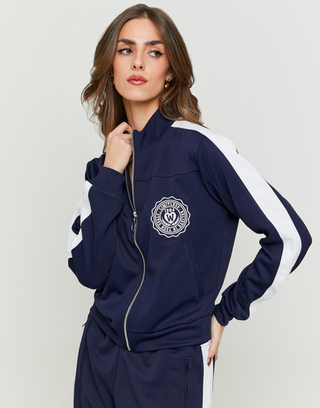 Blue Printed Sweatshirt with White Stripes | TALLY WEiJL