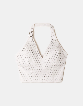 White Crop Top with Rhinestones | TALLY WEiJL