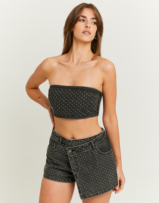 Top a Fascia in Denim Azzurro con Strass | TALLY WEiJL