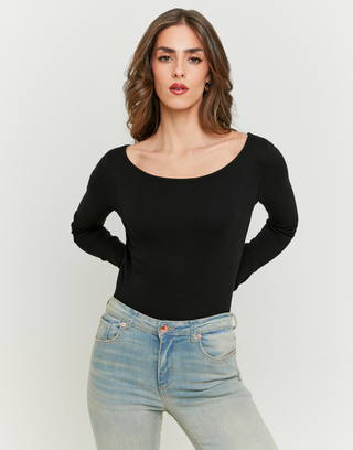 Boat Neck Black T-Shirt | TALLY WEiJL
