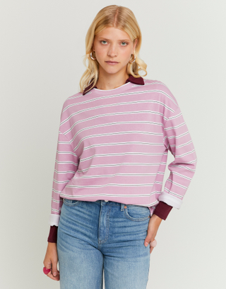 Gestreiftes rosa Langarm-T-Shirt | TALLY WEiJL