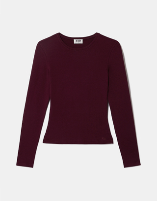 Maglia borgogna aderente a maniche lunghe in cotone | TALLY WEiJL