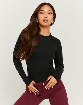 Maglietta Basic Nera a Maniche Lunghe | TALLY WEiJL