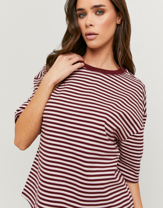 Burgundy Striped Basic T Shirt | TALLY WEiJL