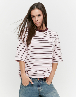 T-Shirt Oversize Rayé Rose | TALLY WEiJL