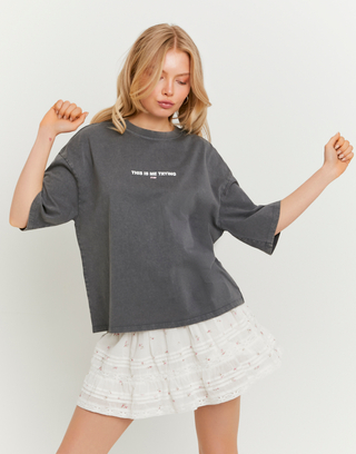 Graues oversized bedrucktes T-Shirt | TALLY WEiJL