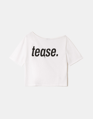 T-shirt Bianco Improntato Asimmetrico | TALLY WEiJL
