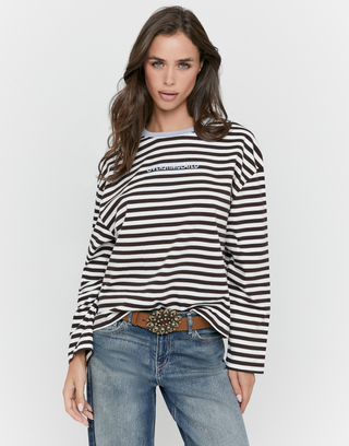 T-Shirt a Righe Marrone Stampata | TALLY WEiJL